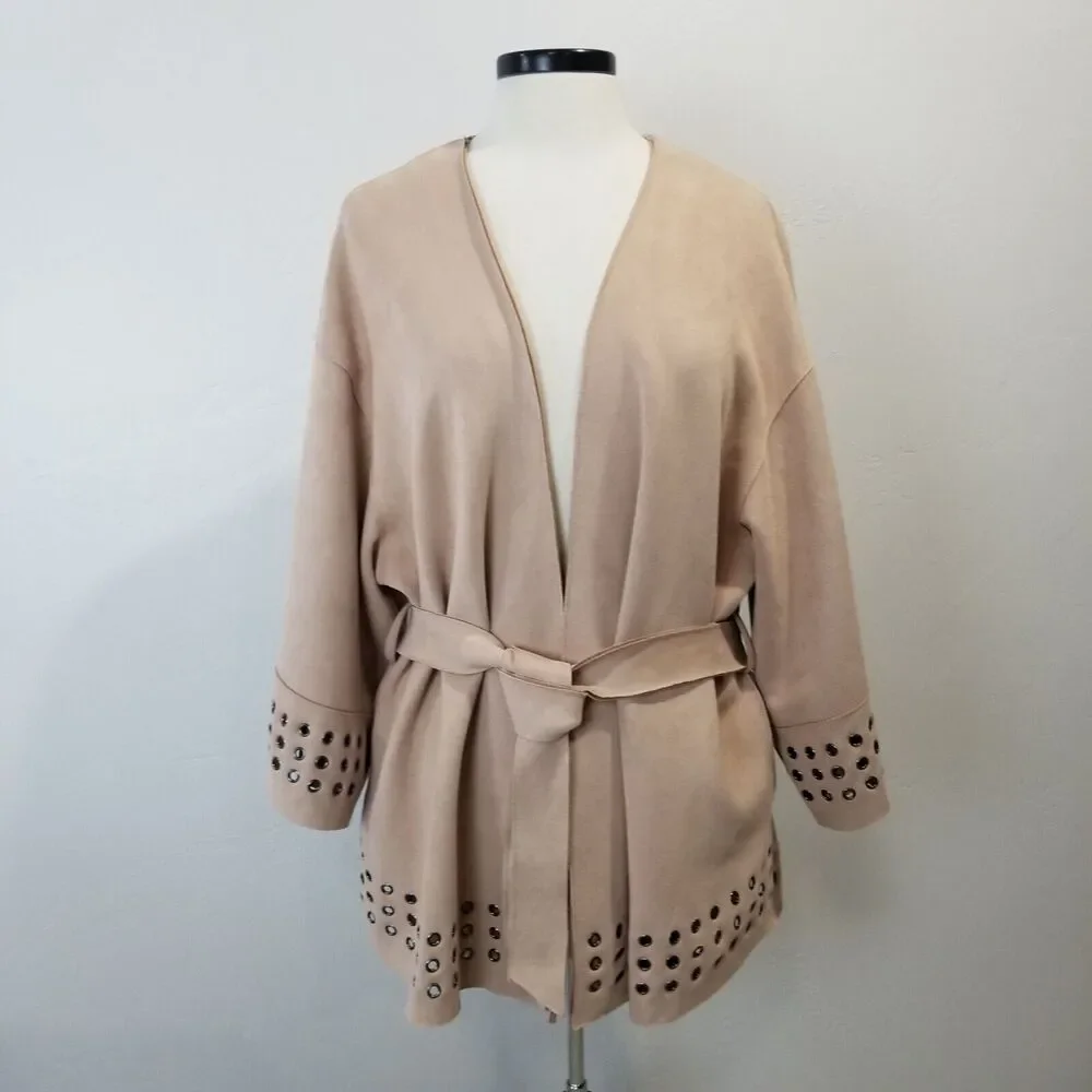 Zara Basic Jacket Womens Large Faux Suede Pink Oversized Kimono Coatigan Poncho